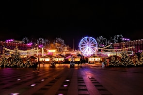 lighted Ferris wheel during nighttime