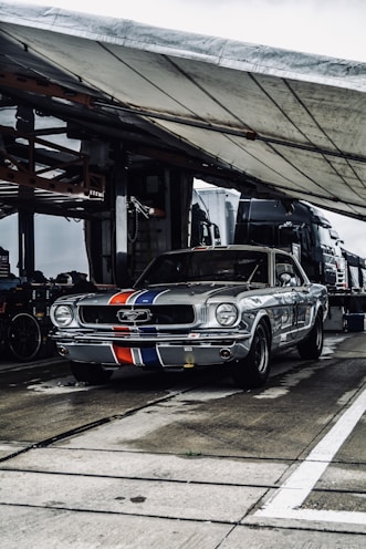 shallow focus photo of gray Ford Mustang