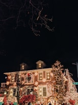 well-lit house at night