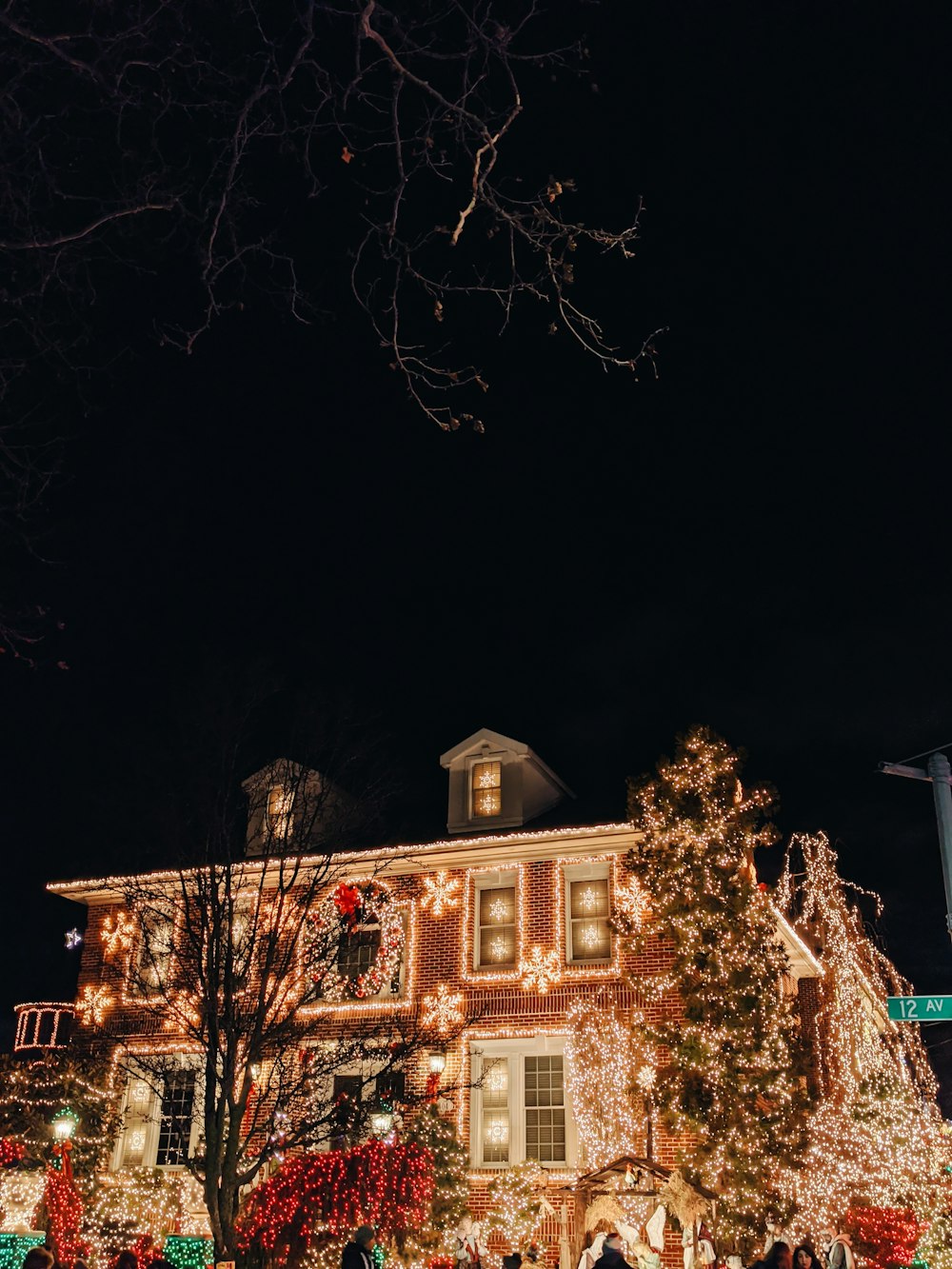 well-lit house at night