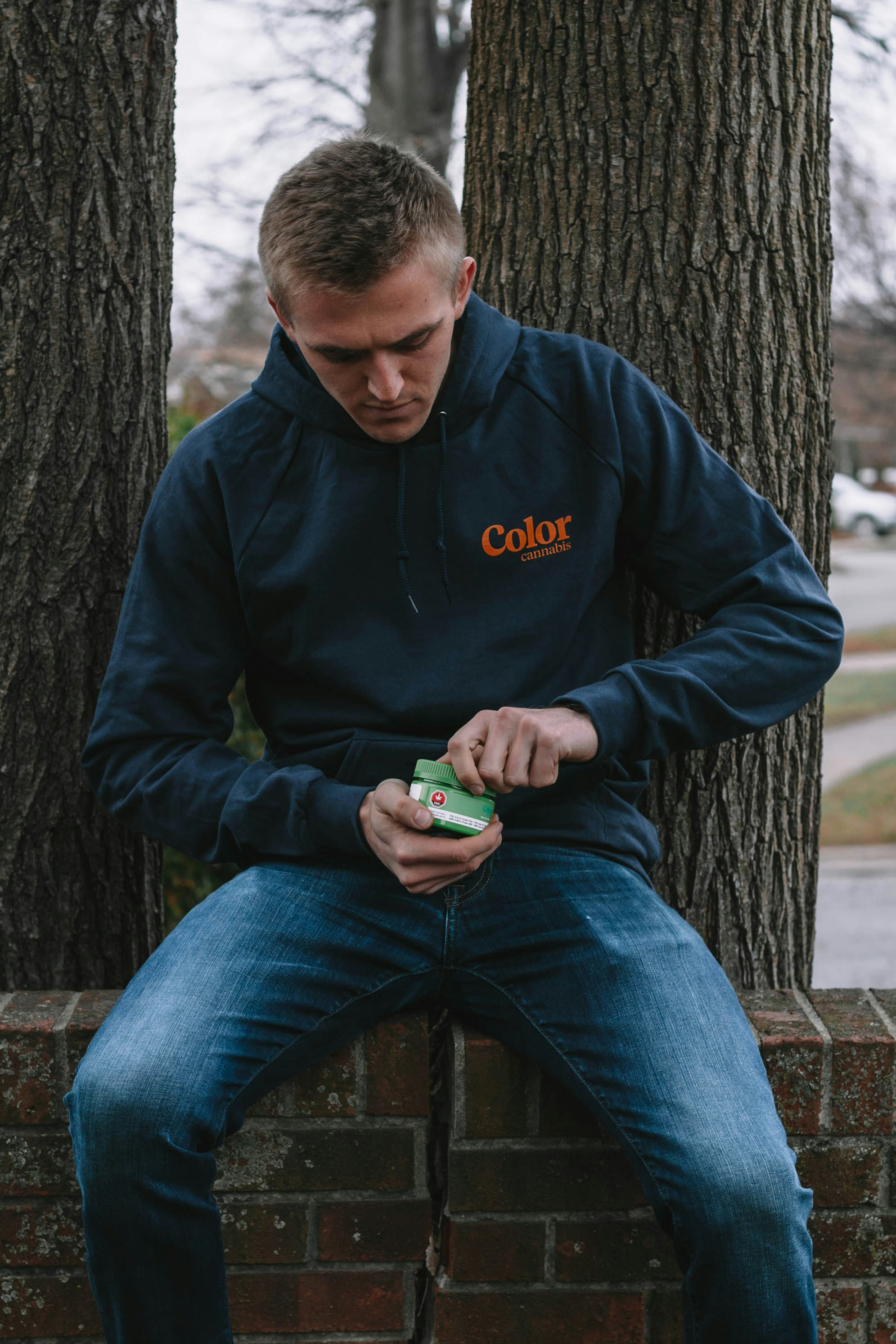 dark blue pullover hoodie