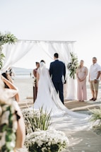 newly wed couple on isle getting married at shore