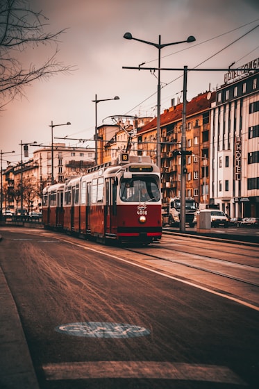 white and red tram