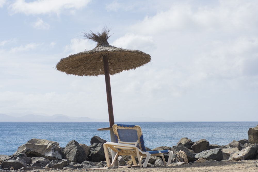 white and brown beach chair