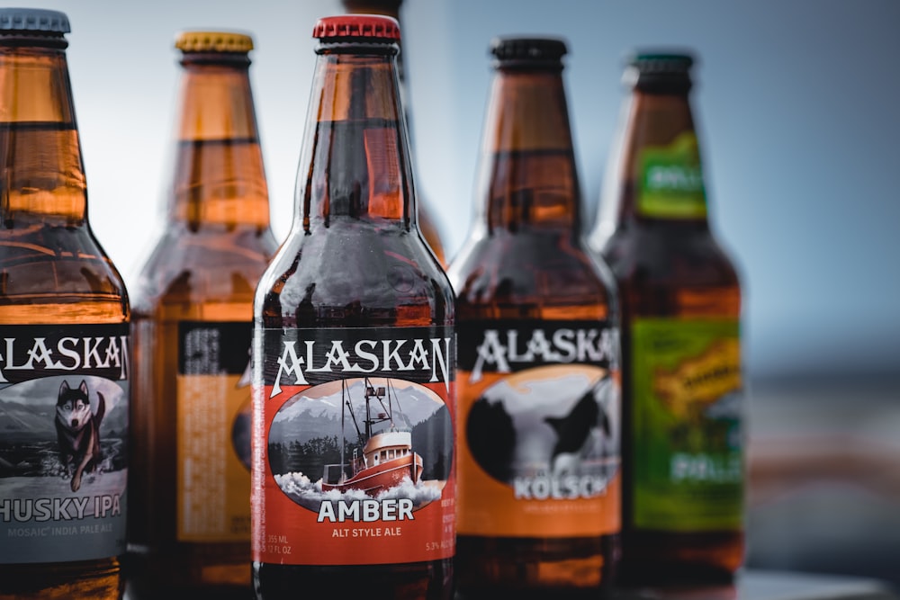 selective focus photography of Alaskan beer bottles