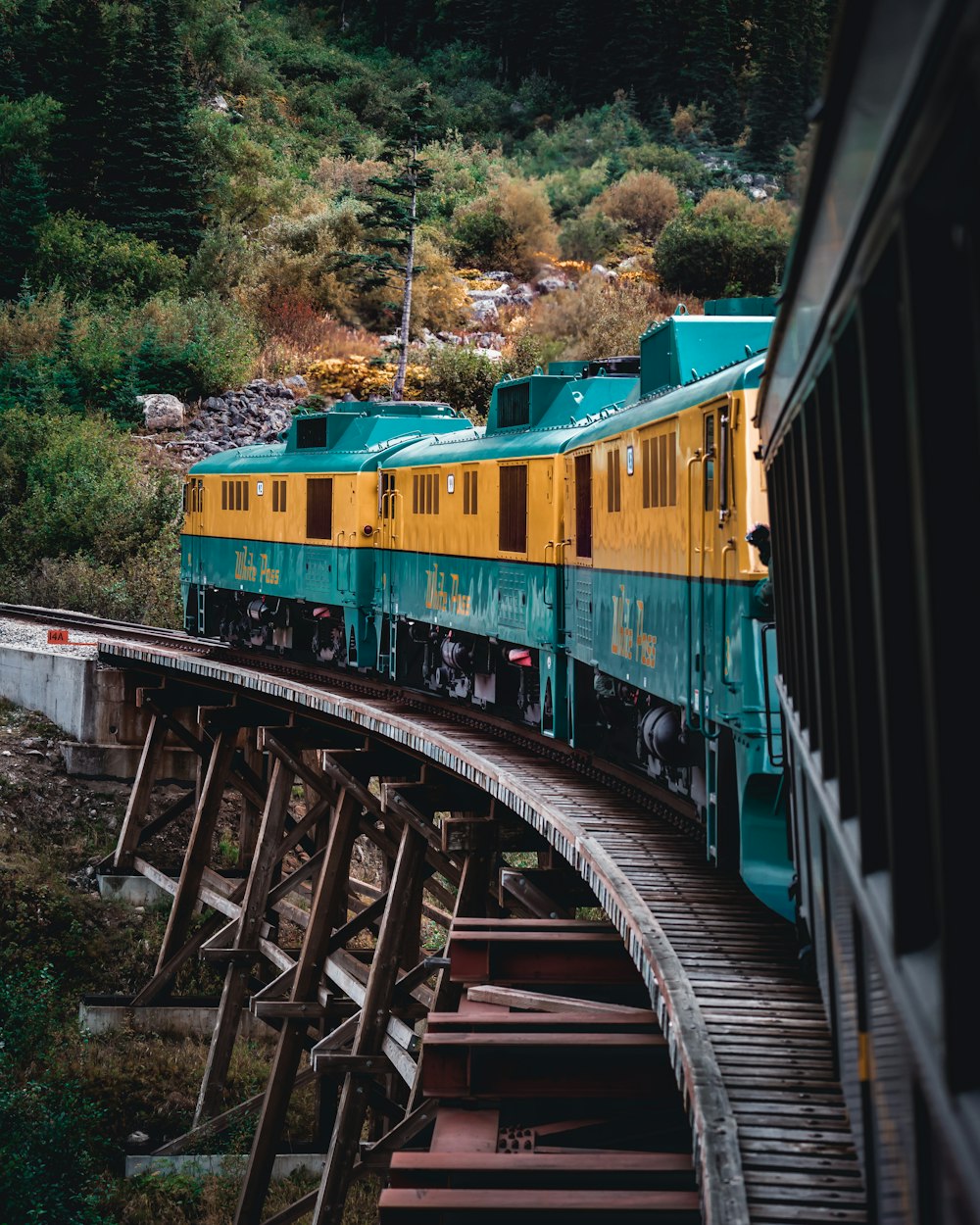 train about to reach end of bridge at daytime