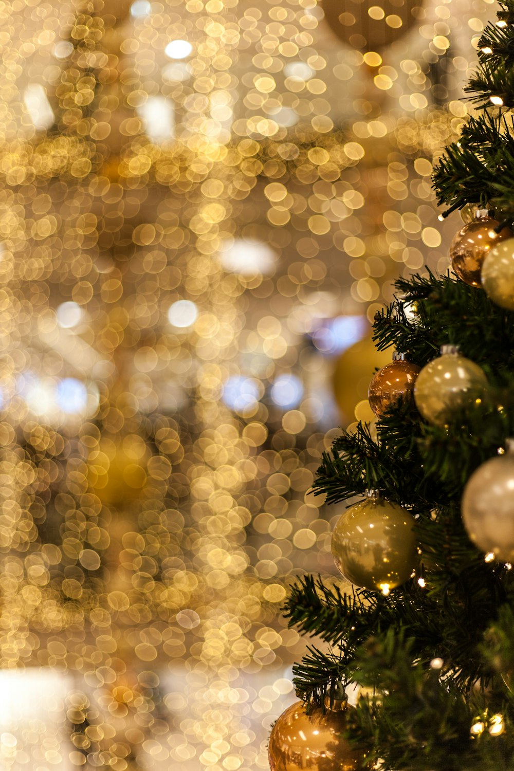 Selektive Fokusfotografie von Kugeln am Weihnachtsbaum