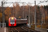 orange train on railroad during daytime