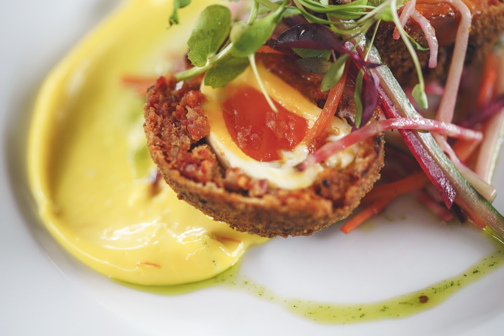 a close up of a plate of food on a table