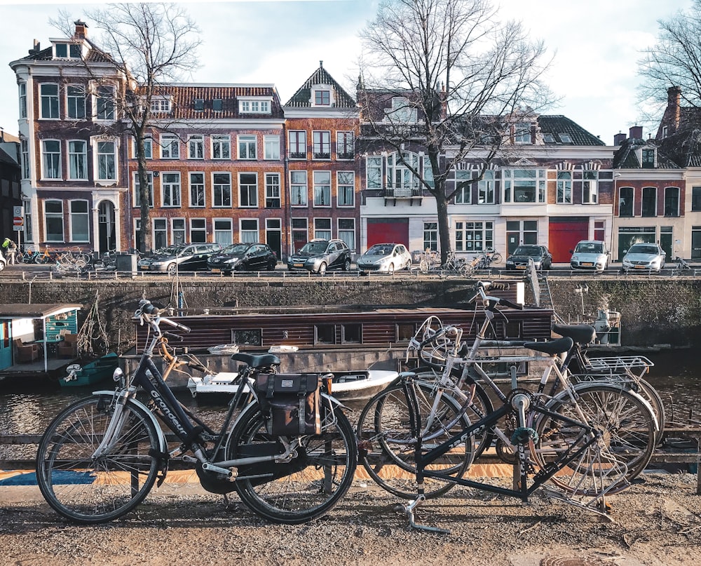 four parked bicycles