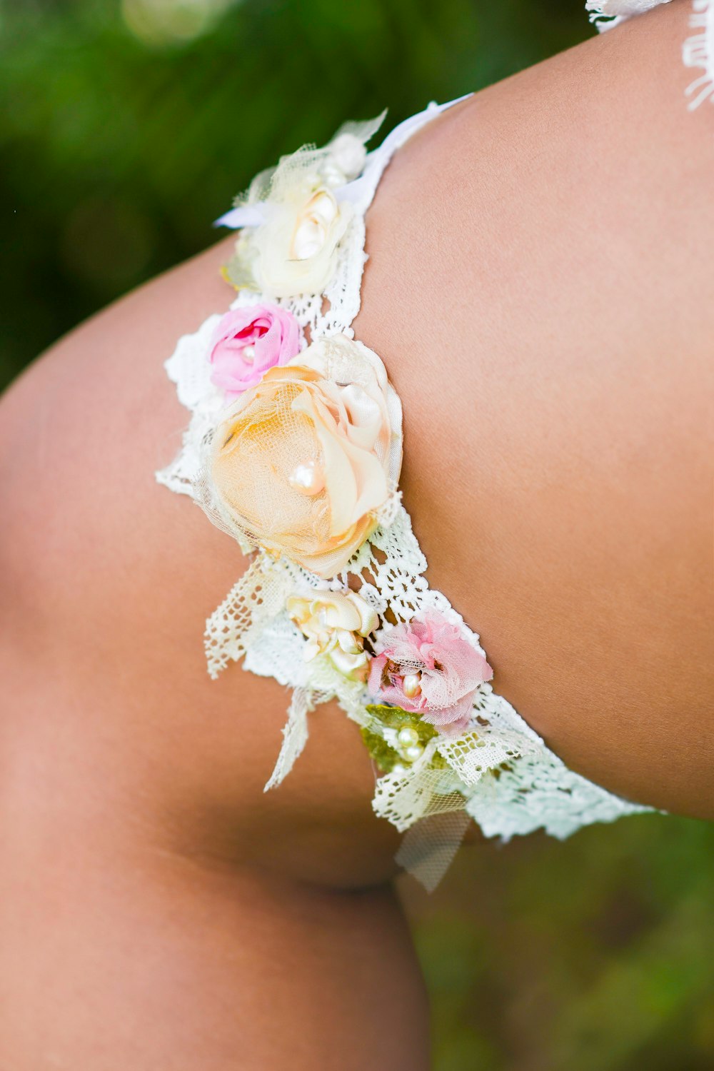 a close up of a woman's panties with flowers on it