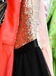 a close up of a dress with sequins on it