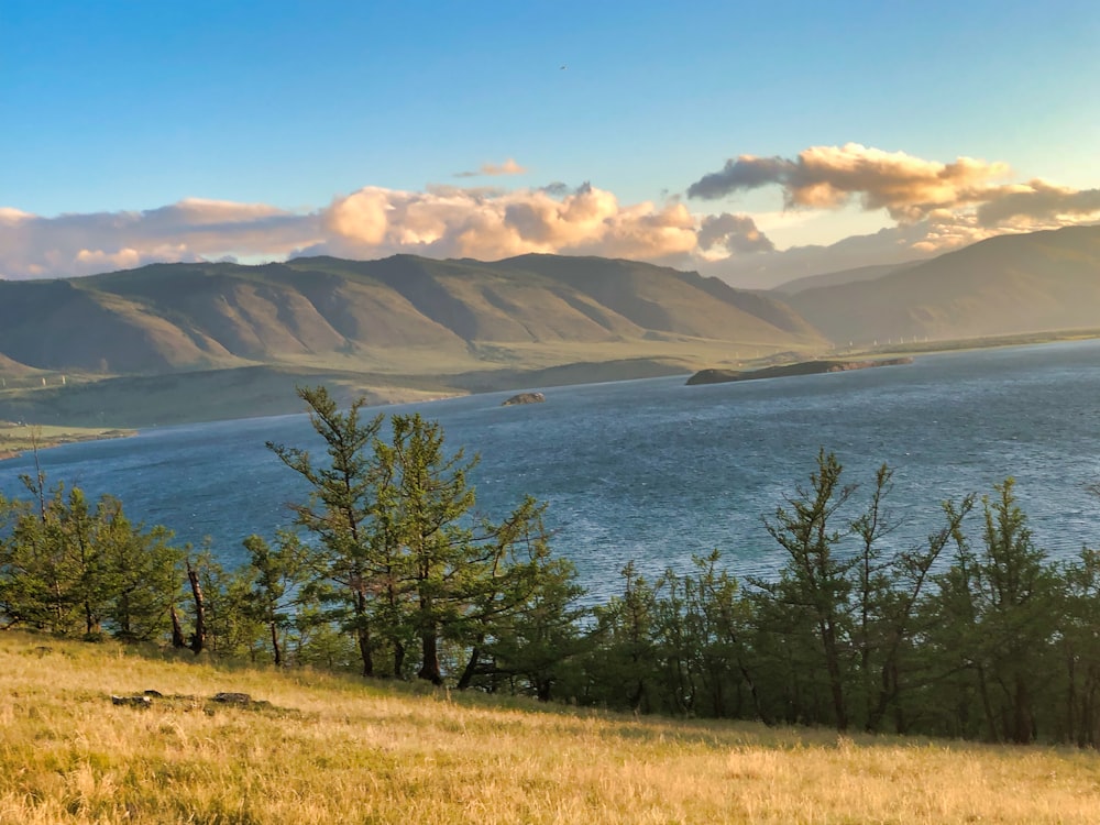 lake near hills