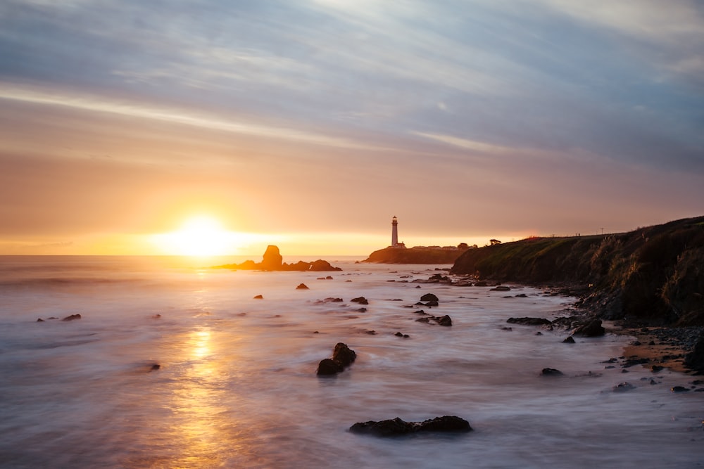 overlooking lighthouse during golden hour