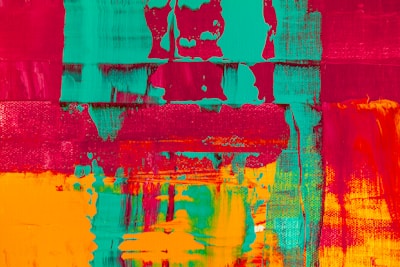An abstract painting with bold colors.