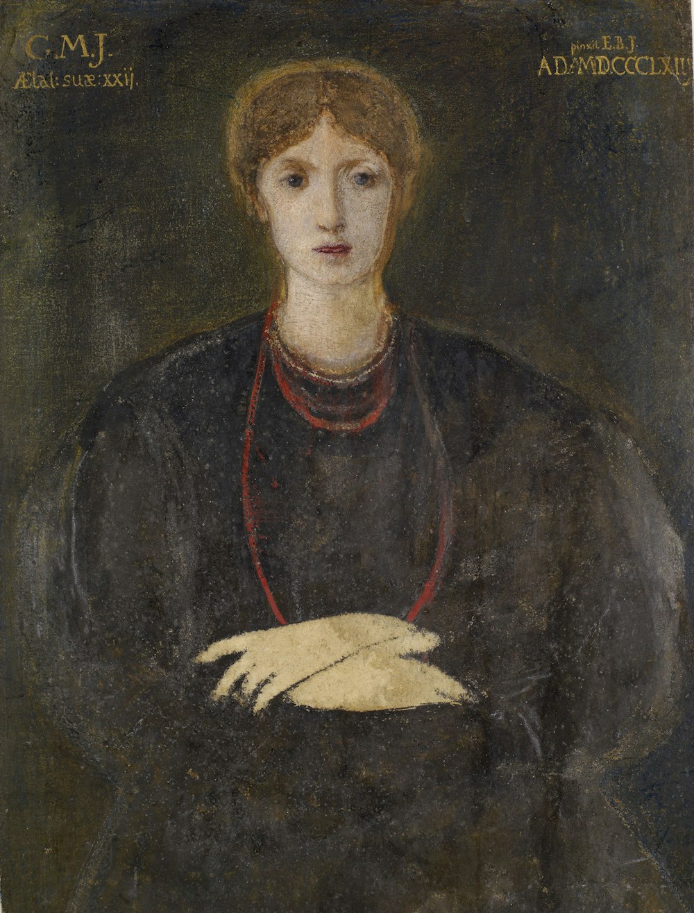 a painting of a woman in a black dress