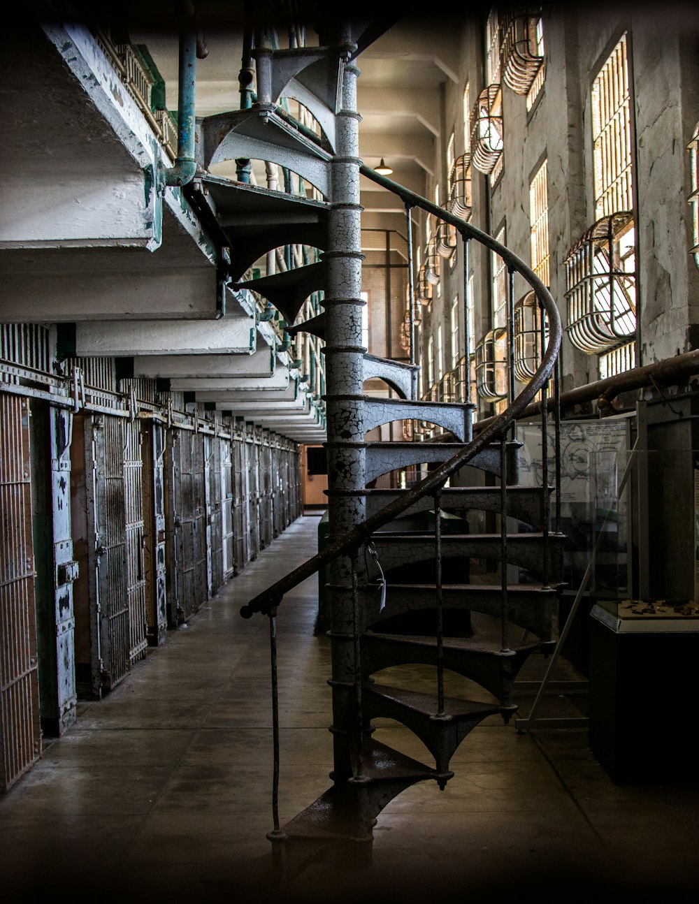 black metal spiral stairs