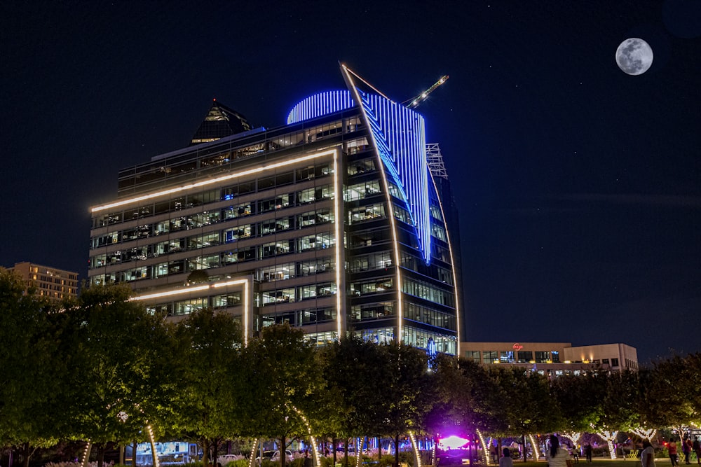 lit building at night