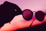 A vibrant sunset reflected in the lenses of colorful Tapped Sunset sunglasses.