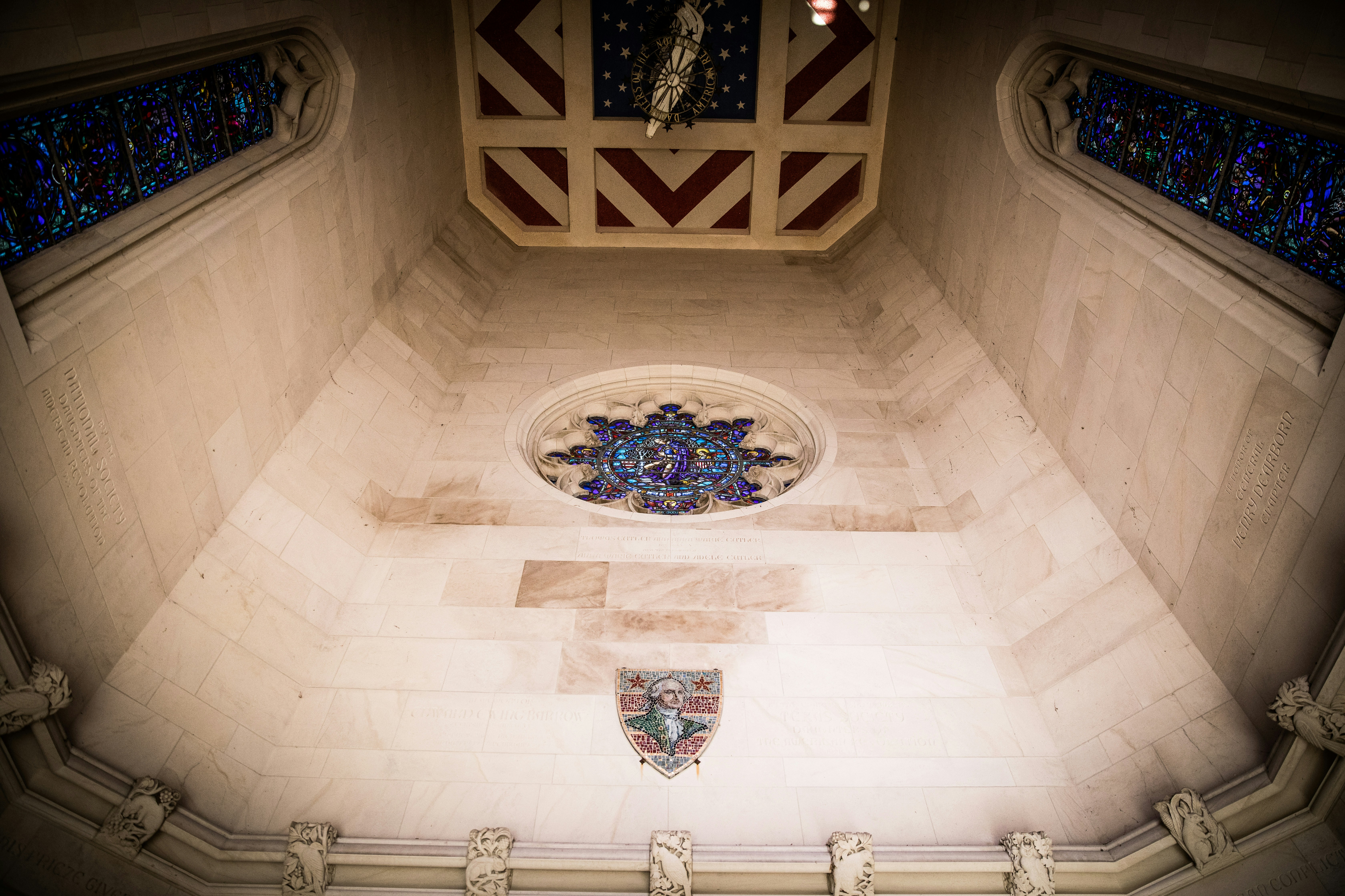 Blue and brown floral glass ceiling