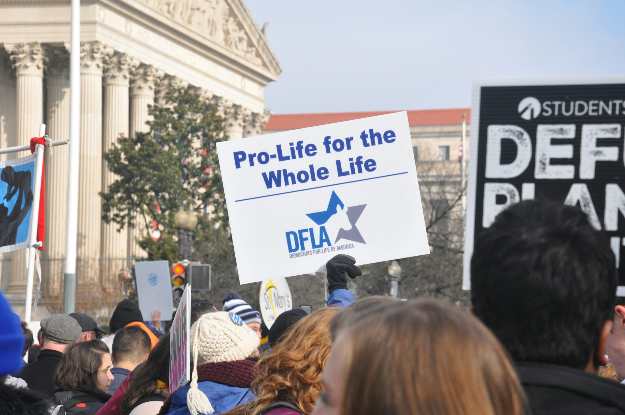 a Democrats for Life of America sign at the March for Life in DC