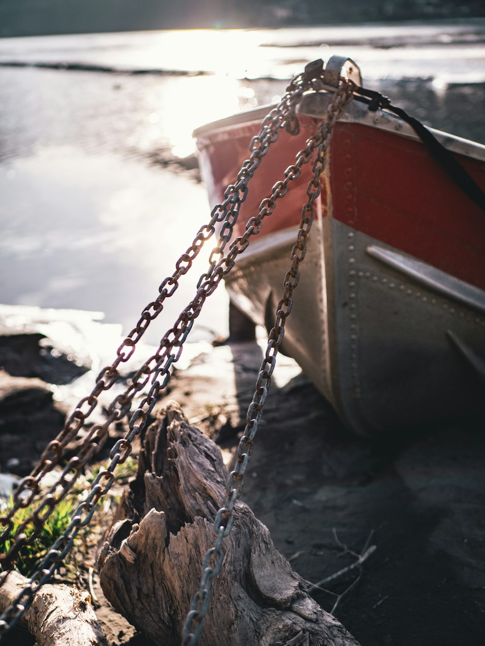 red and gray boat