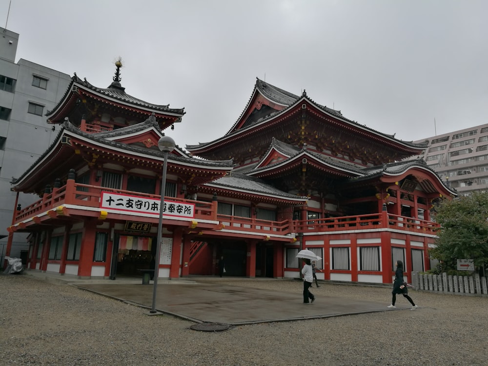 people walking in front of temple