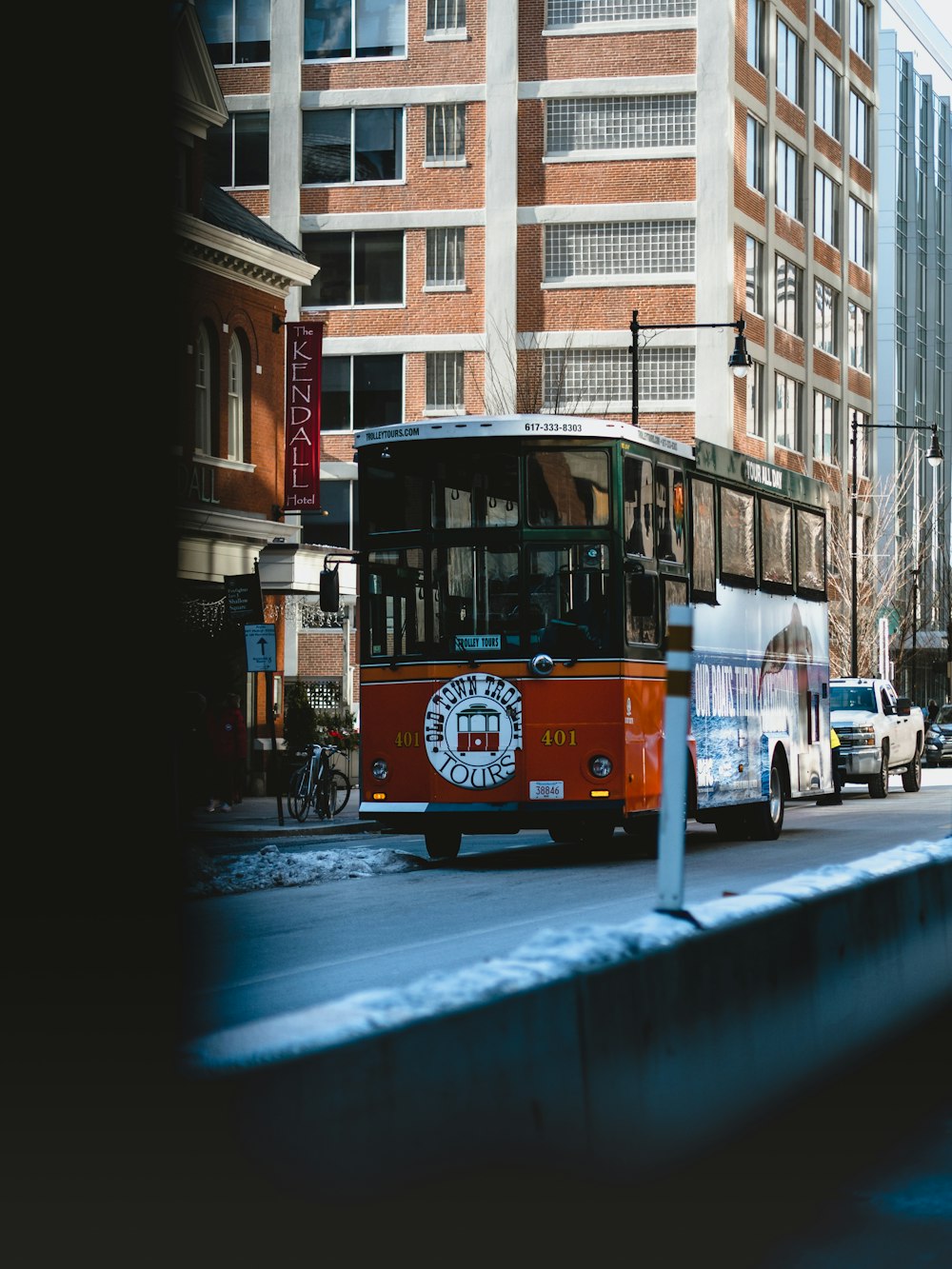 brown and white bus