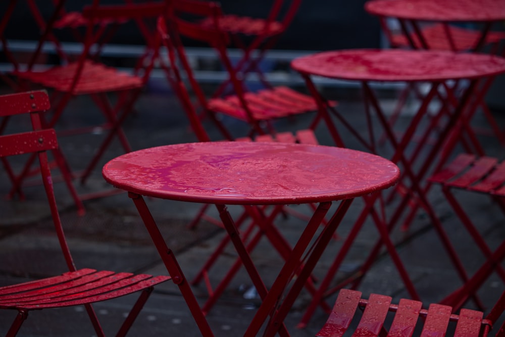 shallow focus photo of round pink wooden table