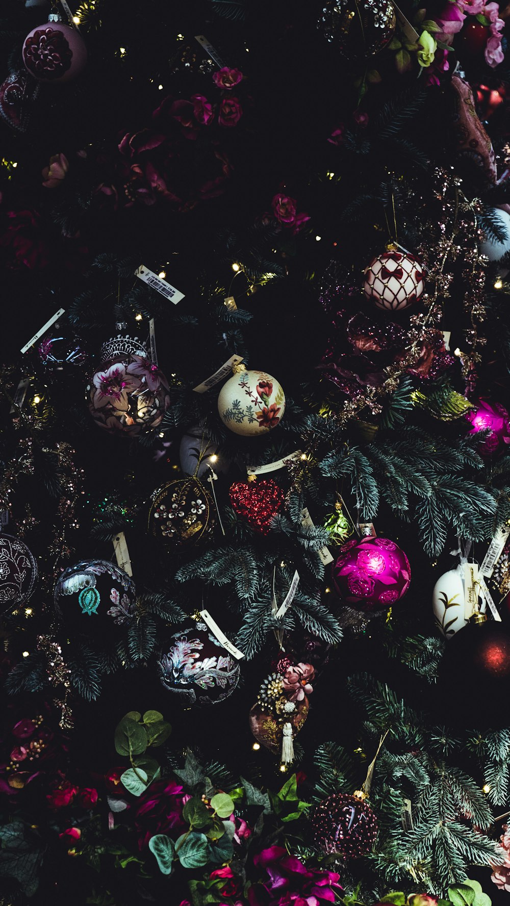 Christmas tree and assorted-color Christmas baubles