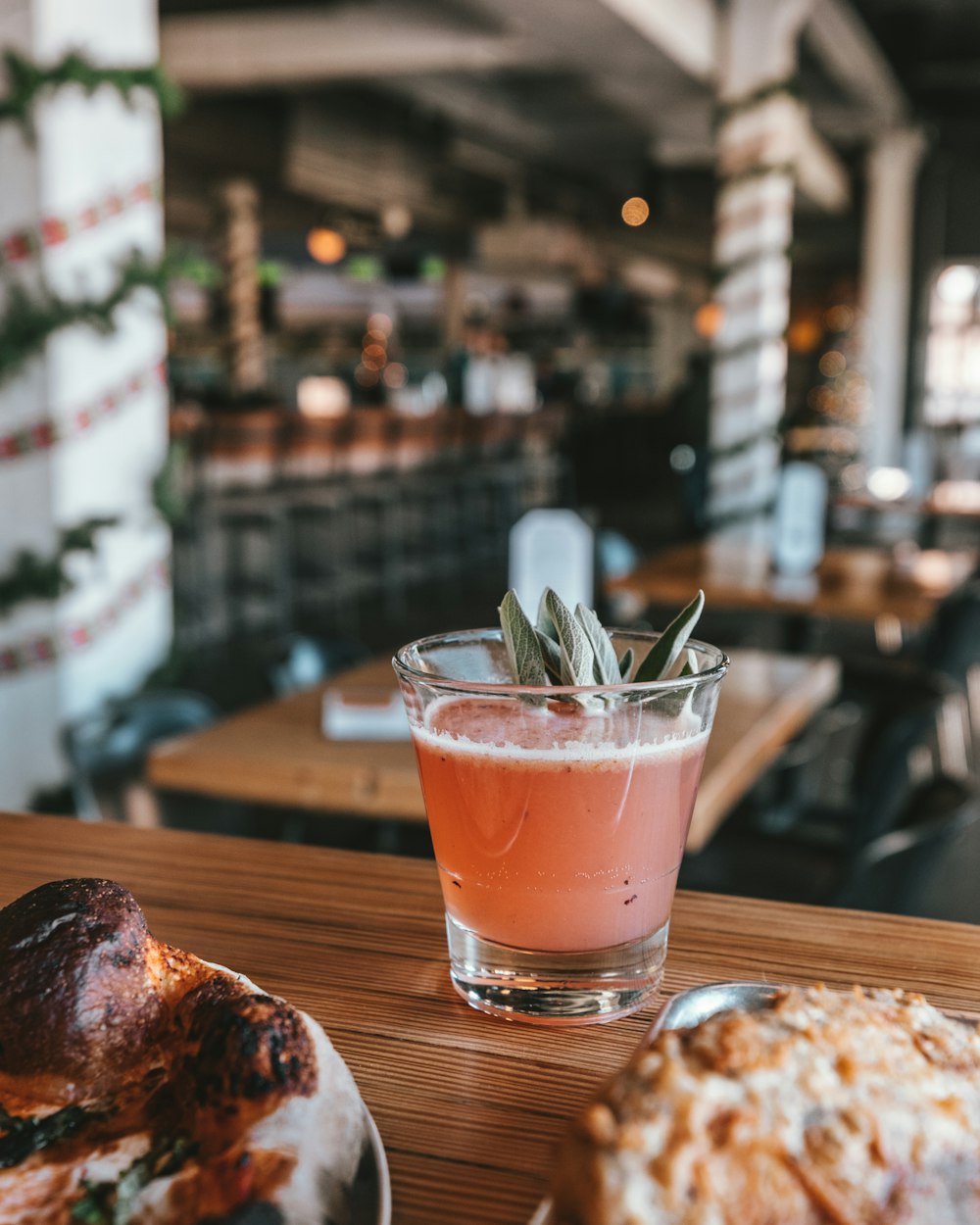 cocktail on brown wooden table