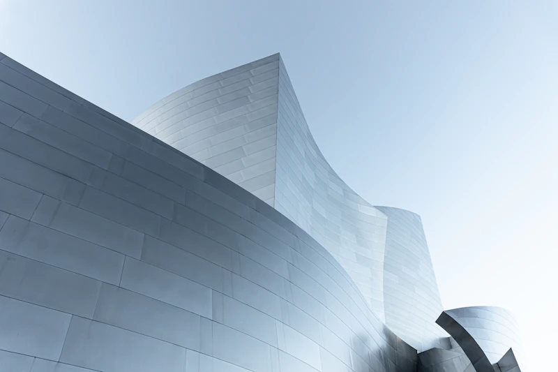 Sleek contemporary building, reflecting wealth