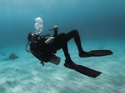 man in scuba diving suit in water