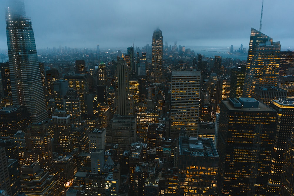 aerial view of buildings during nighttime