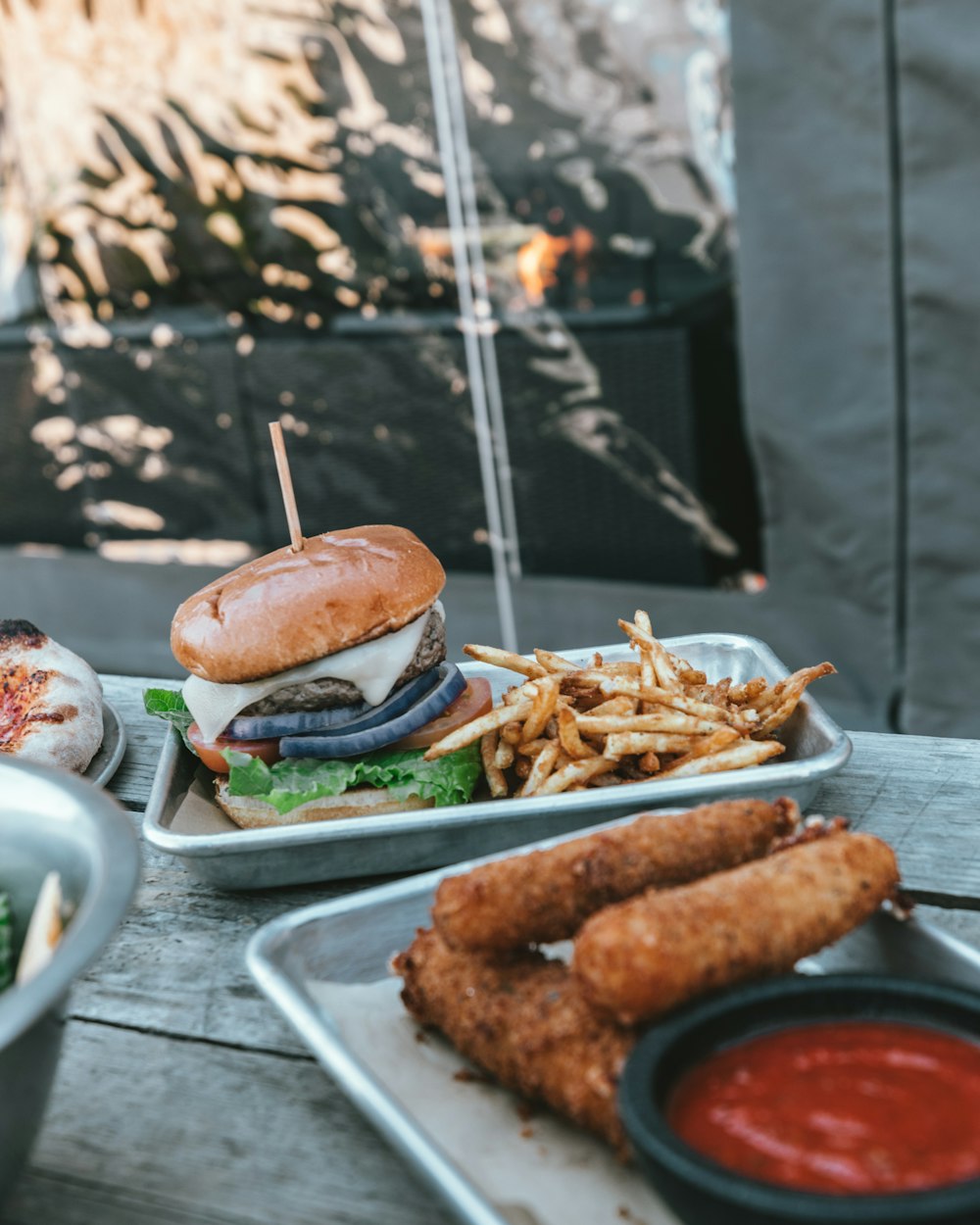 tray of burger and french