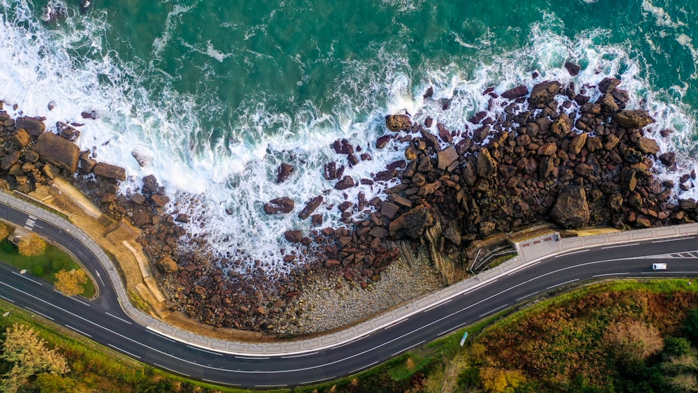 aerial view of sea waves during daytime