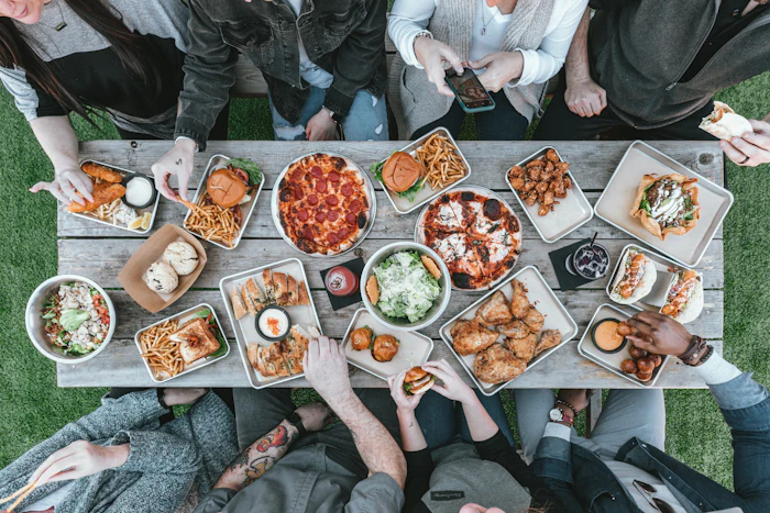 Family sharing food at a table