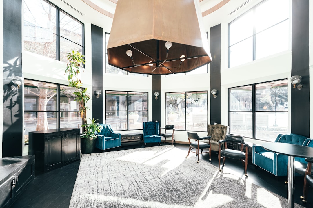 empty chairs under pendant lamp