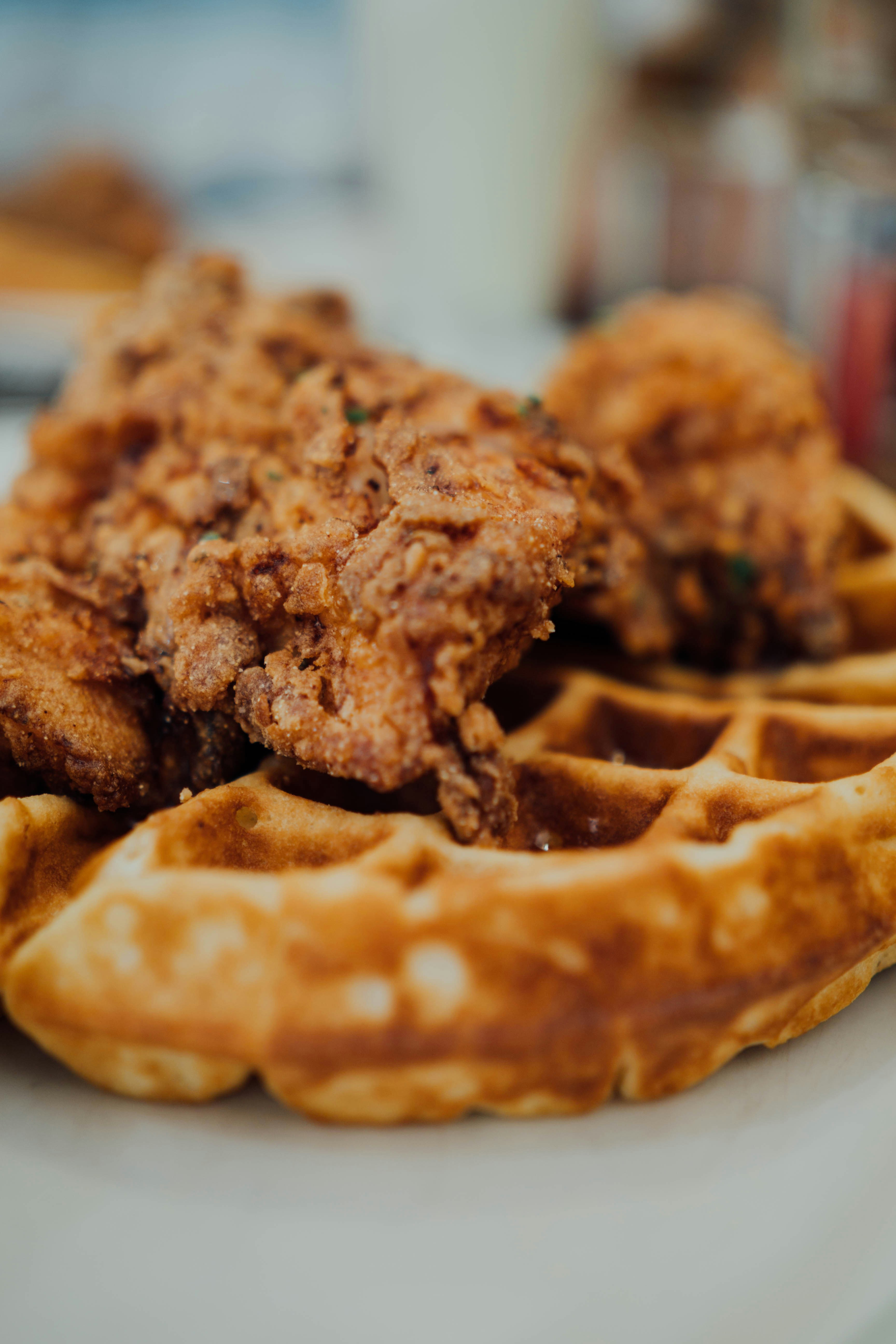 Loaded savory waffle with grilled chicken
