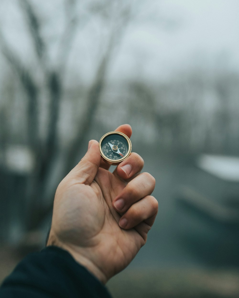 person holding compass