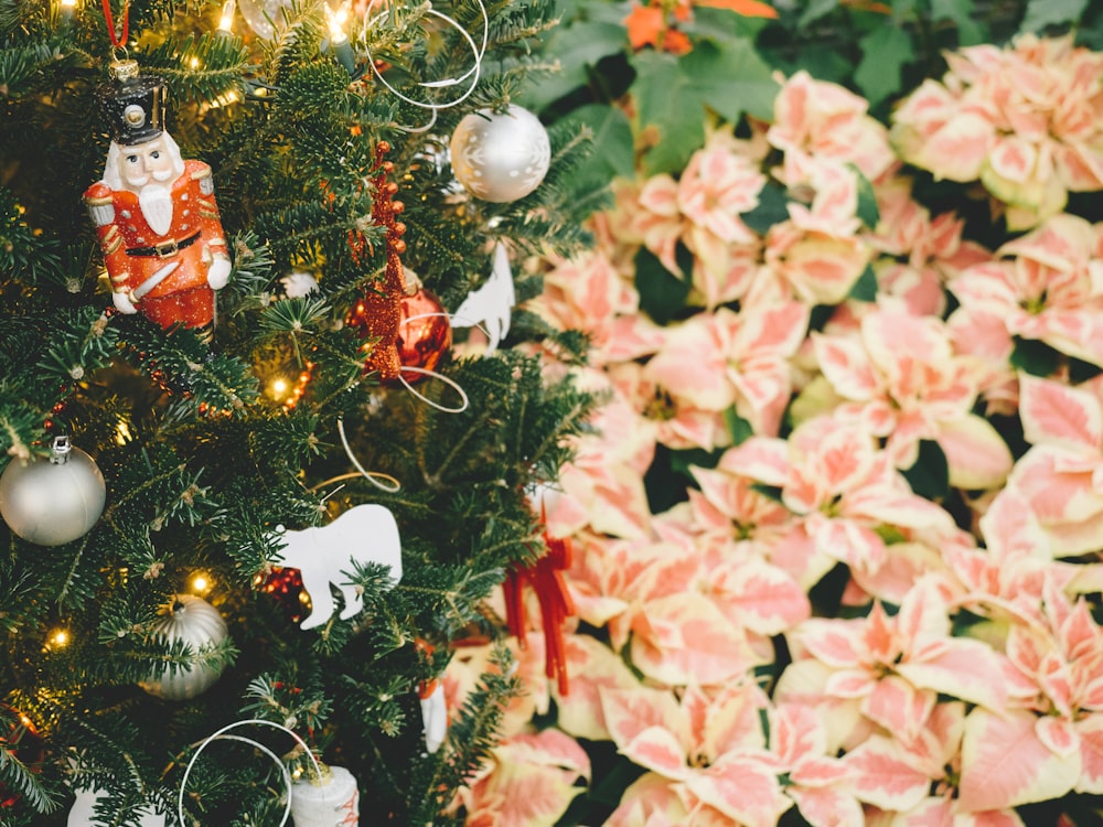 a christmas tree decorated with ornaments and lights