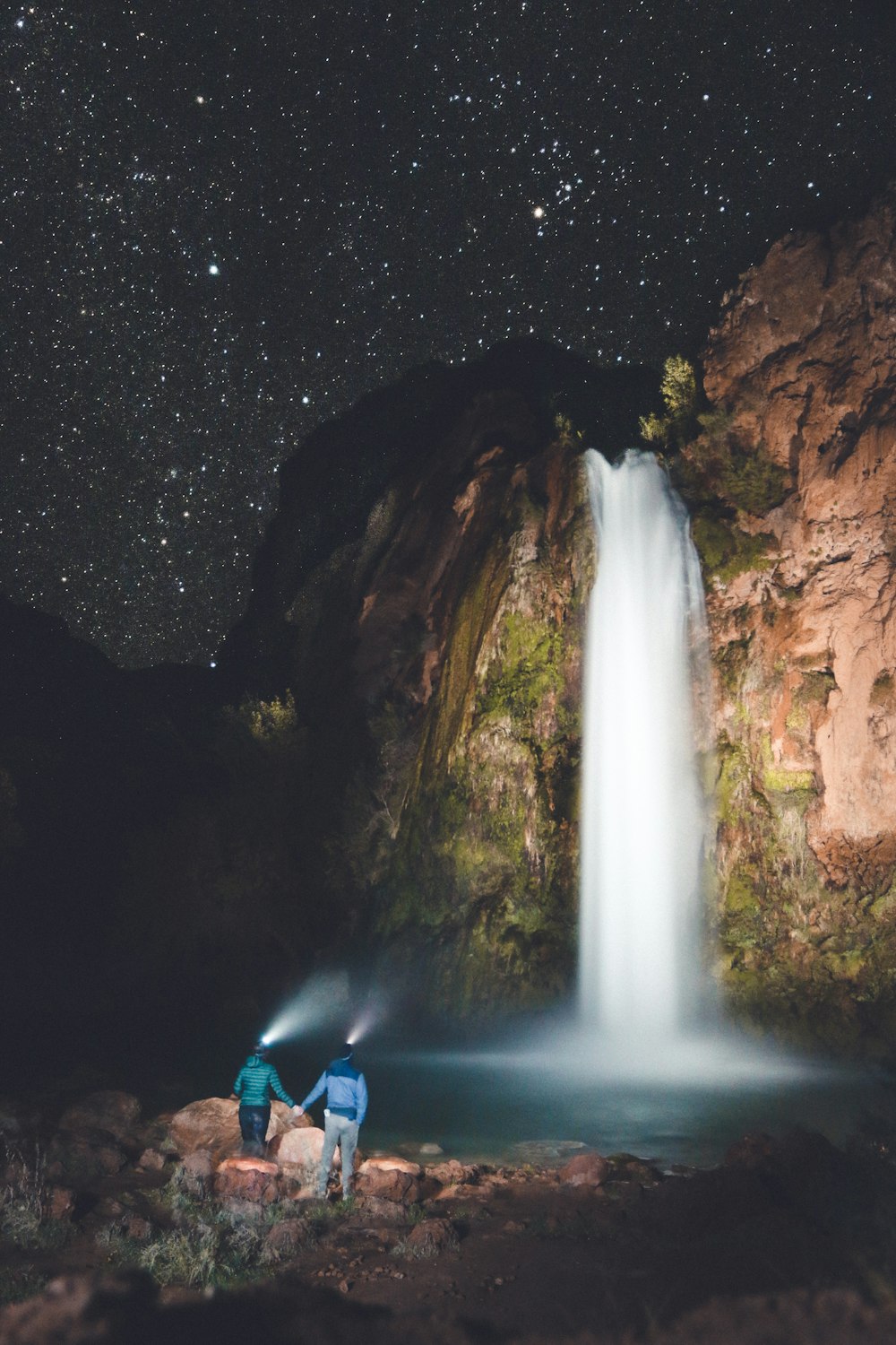 low angle photo of waterfalls