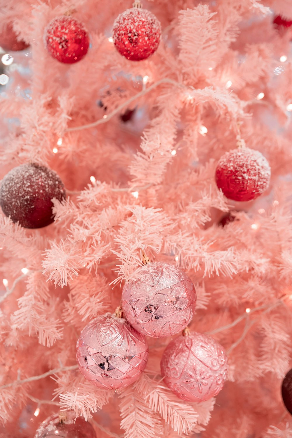 close view of pink Christmas tree