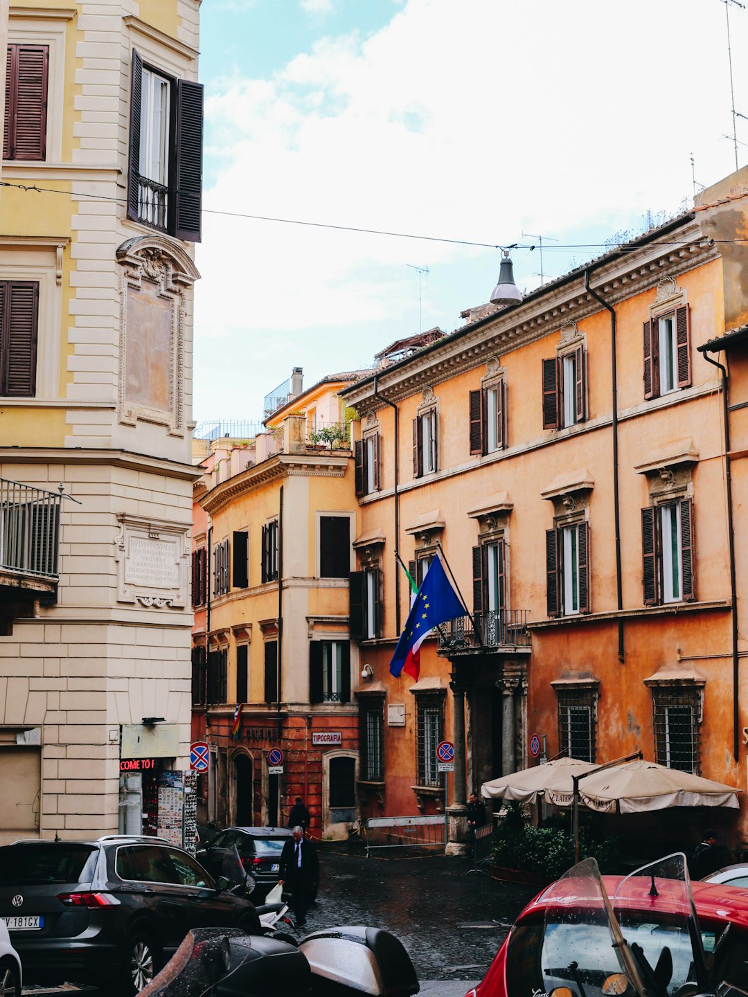 waving flag outside building