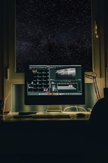 turned-on black monitor