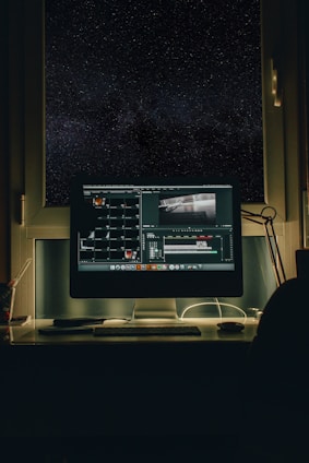 turned-on black monitor