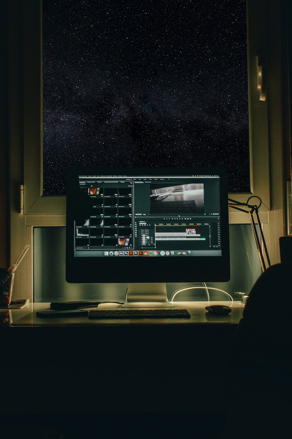 turned-on black monitor