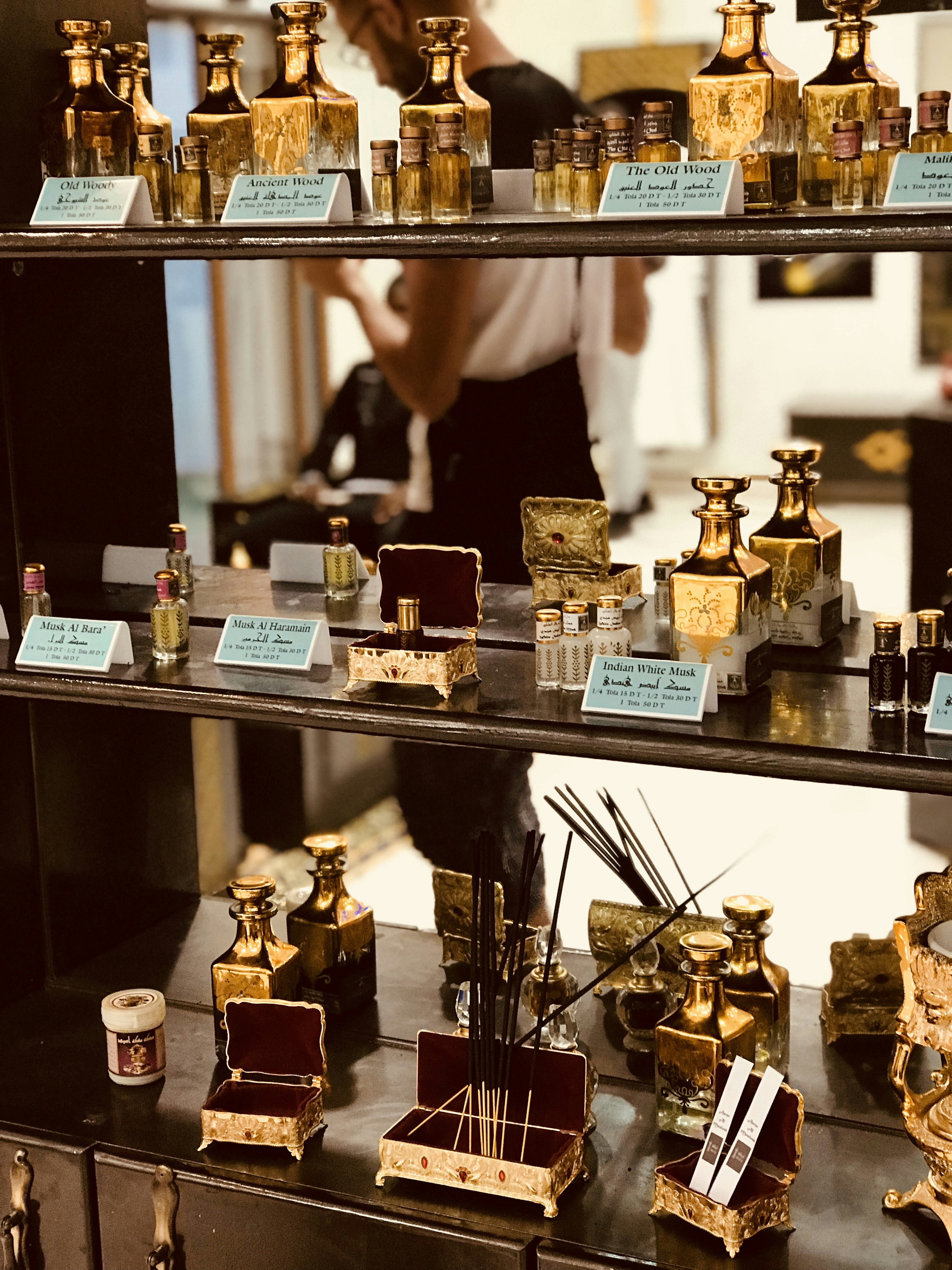 Testing perfumes in a store