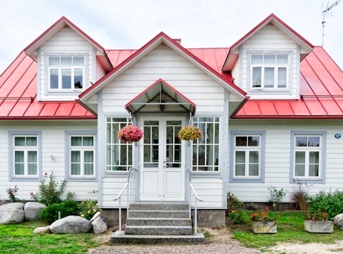 white and red house