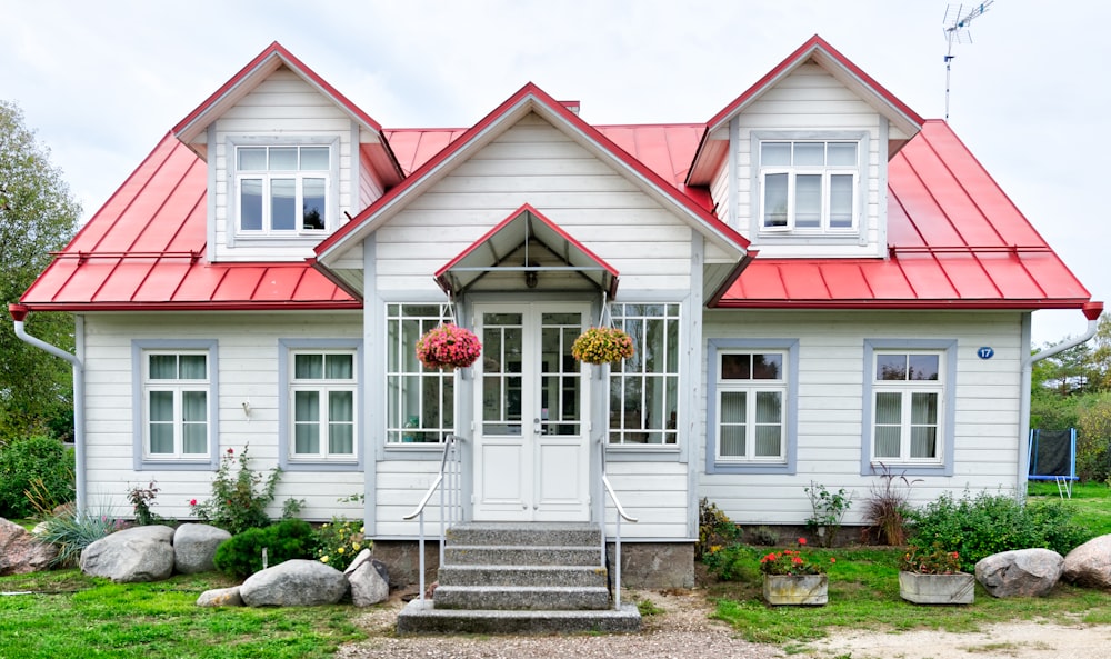 white and red house